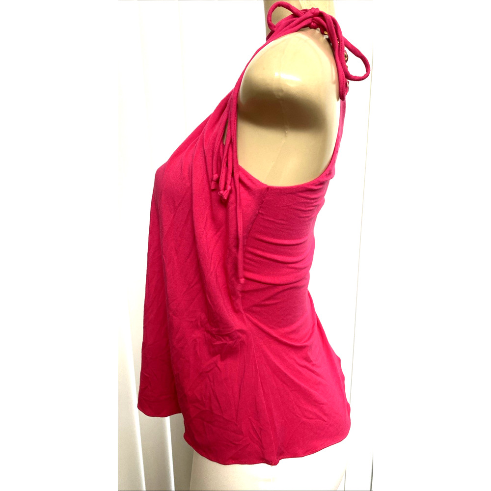 Sky Top Blouse Shirt Sleeveless Gold Chain Embellished Neck Pink Tie Strap XS - Picture 3 of 5